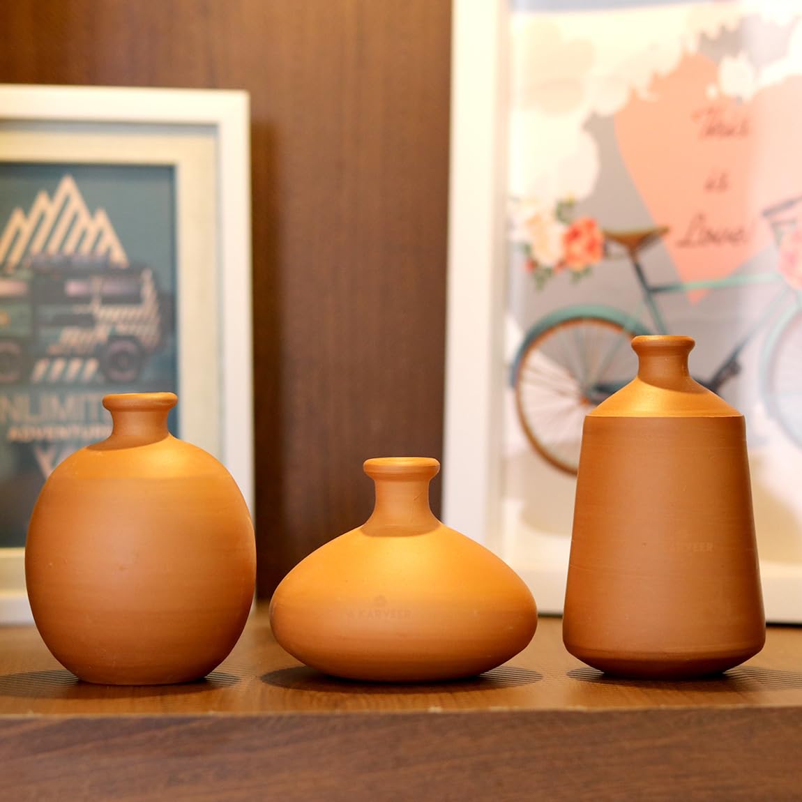 Terracotta Clay Miniature Set Vase Set Home Decorative Office Décor Handcrafted Showpieces Vases (Set of 3) 3 to 4 inch-image-0