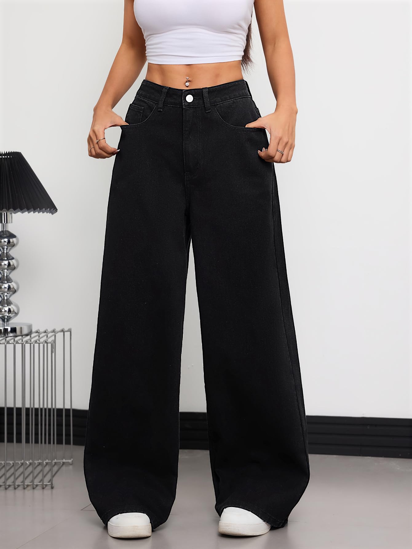 Pantalon Denim Baggy Femme Large Jambe Vintage Rétro Y2K 90s Laisé Streetwear Hip Hop