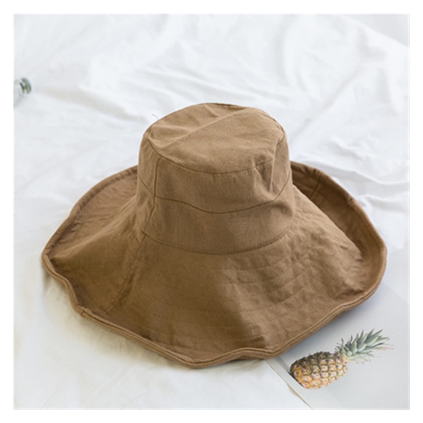 TOMYEUS Pamelas para mujer Sol Sombina y verano Algodón transpirable y lino Sombrero solar Sombrero plegable for mujeres con ala ancha de ala ancha de ala ancha de ala ancha Sombrero Playa ( Color : Khaki )