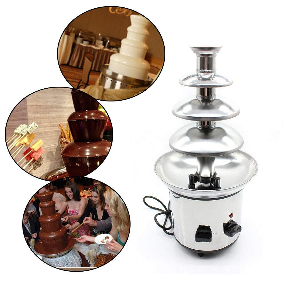 4-Tier Chocolate Fondue Fountain Electric Stainless Steel Chocolate Cream Cheese Melting Machine Commercial Home 110V 170W for Party Restaurant Weddin