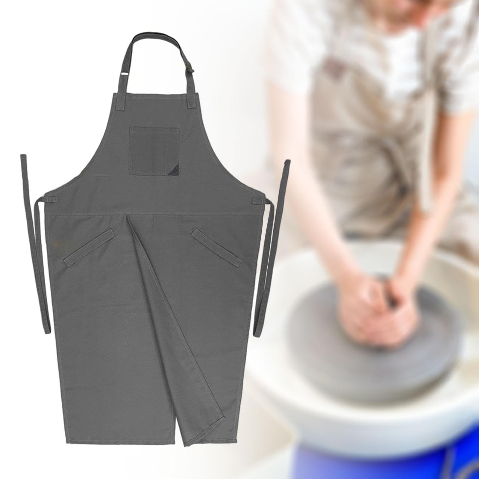 Tablier de Poterie à Jambes Fendues, Résistant à L'usure, Multifonctionnel et Portable pour Hommes et Femmes, Idéal pour La Cuisine, La Menuiserie, Gris