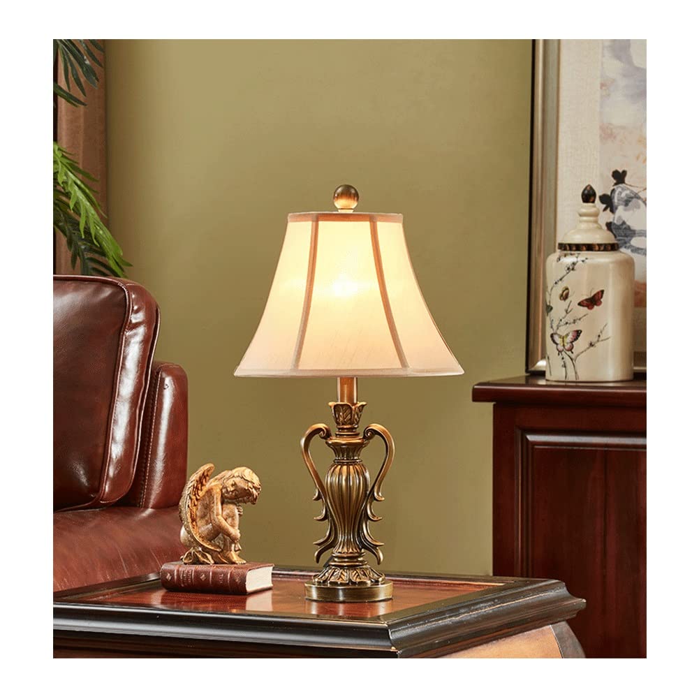 Table Lamps Farmhouse Fabric Shade Table Lamp, Traditional Style Desk Lights, Vintage Country Rustic Nightstand Light, Decor for Living Room Bedroom House Bedside Nightstand Home Office (Color : Whit