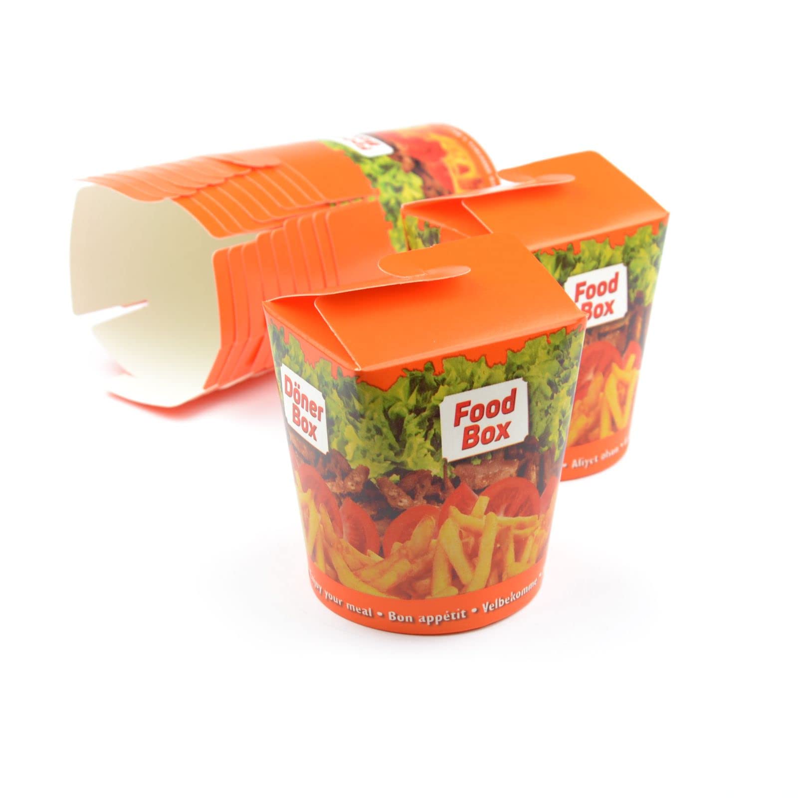 500 Stück Dönerboxen Guten Appetit (16 OZ), 500 ml Beschriftung Guten Appetit Foodbox Asiabox Nudelbox Kebab Faltbox Pappbox Take Away