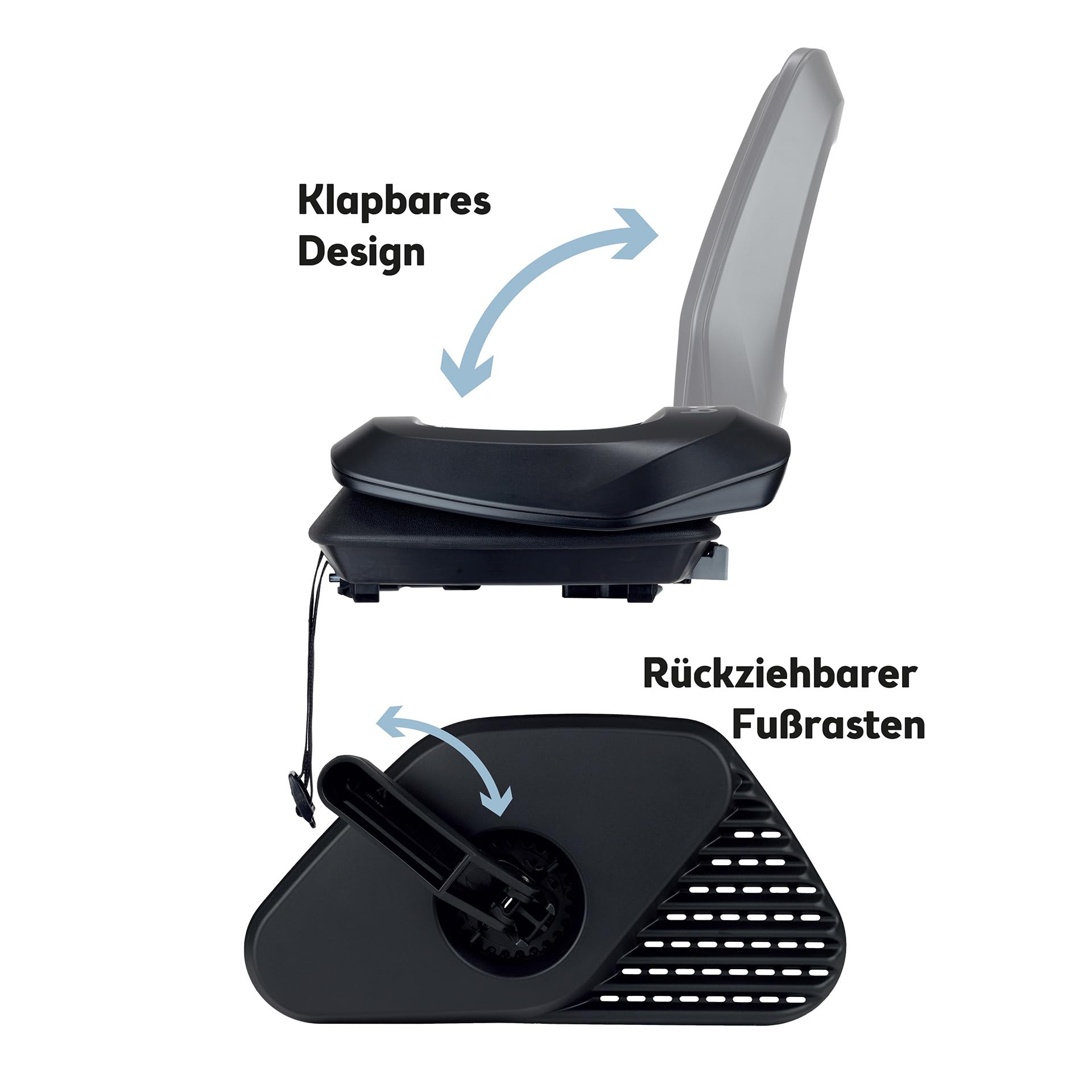 BOBIKE 8011900001 - Fahrradkindersitz Hinten MIK-HD für Gepäckträger One Junior, Für Kinder ab 6 Jahren bis 27 kg, Ergonomisch, Sicher, Faltbar, Schwarz