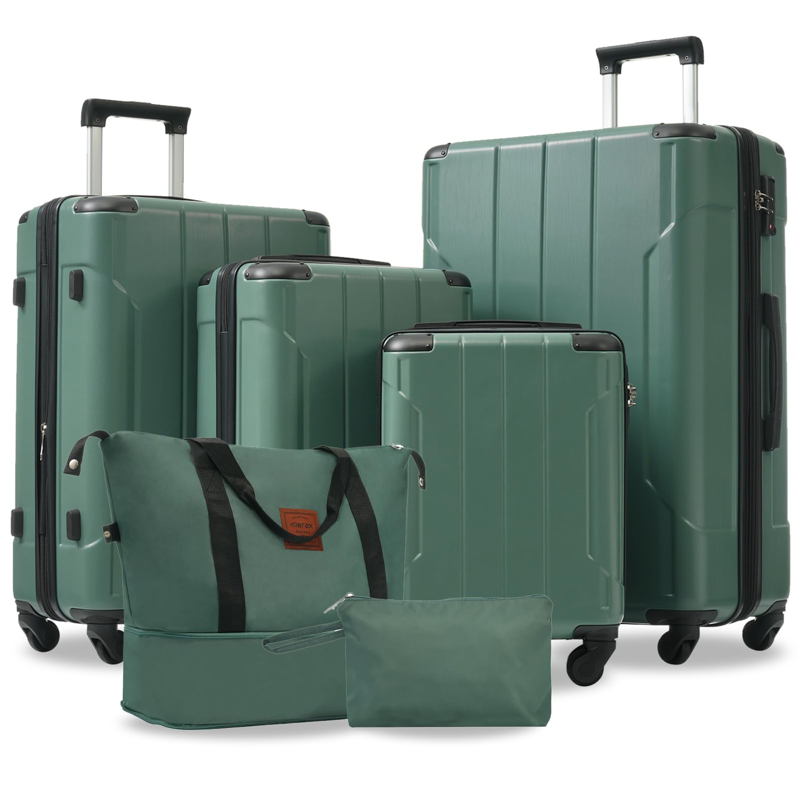 Merax Luggage Set 6 Piece Expandable Lightweight ABS Hardshell Travel Suitcases with Wheels, Corner Guards (Green, 6 piece set)