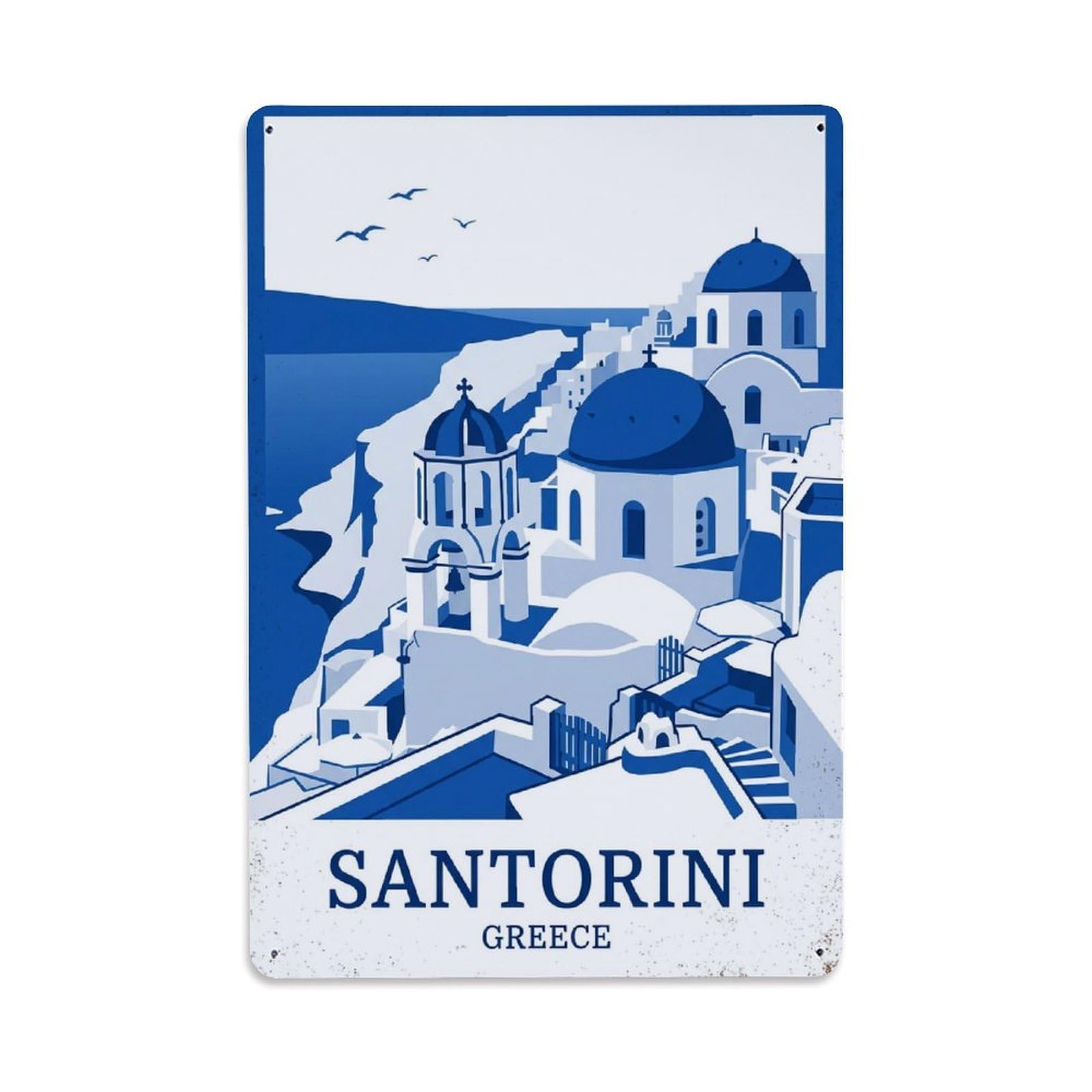 Fyrn Style Metal Tin Sign Vintage Travel Santorini Greece Domes
