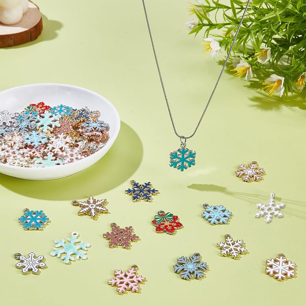 WADORN 56Pcs 14 Styles Christmas Enamel Snowflake Charms, Assorted Christmas Snowflake Charms Colorful Alloy Enamel Snow Winter Pendants for Xmas Holiday DIY Necklace Earring Bracelet Jewelry Making - Image 4