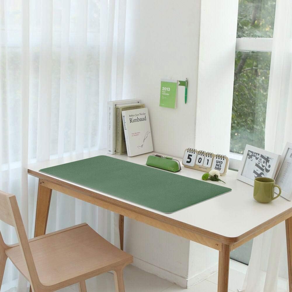 iCasso Desk Pad,Dual-Sided Multifunctional Mouse Pad,Waterproof PU Leather Desk Blotter Protector Desk Mat,Large Desk Writing Pad for Work,Game,Office,Home Accessories-31.5" x 15.7"- Green/Gray