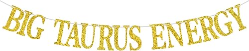 Cartel de energía de Tauro grande con purpurina dorada, decoración de fiesta de cumpleaños de Tauro de abrilmayo - 12 decoraciones de fiesta de