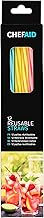 Chef Aid 12 Reusable Thick Plastic Drinking Straws, Suitable for Hot and Cold Drinks, Made from BPA Free Stong and Durable Plastic, Each Pack Contain 4 Blue, 4 Pink and 4 Yellow Straws