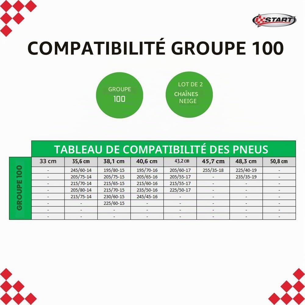 Jeu de 2 chaînes à neige - 7 mm - groupe 100