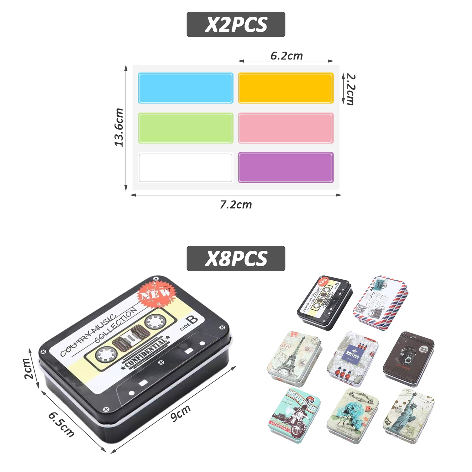 USHXVG 8 Pieces Metal Box With Lid, 2 Pieces Label Stickers, Storage Tin, Soap Container, Rectangular Can - Image 2