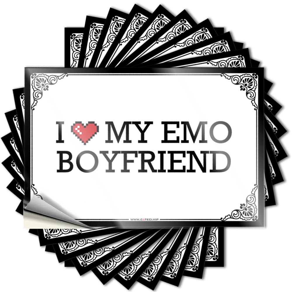 Teens Stuff, Decals Funny Hat Quote Stickers, Big No Residue Decals for Luggage | Gamer Party Favor Custom I Love My Emo Boyfriend(8X12CM)
