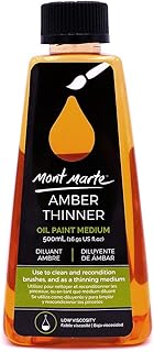 Mont Marte Premium Amber Thinner, 16.9oz (500ml), Low Odor Oil Paint Solvent, Water-Based, Low Viscosity, Water Mixable Me...