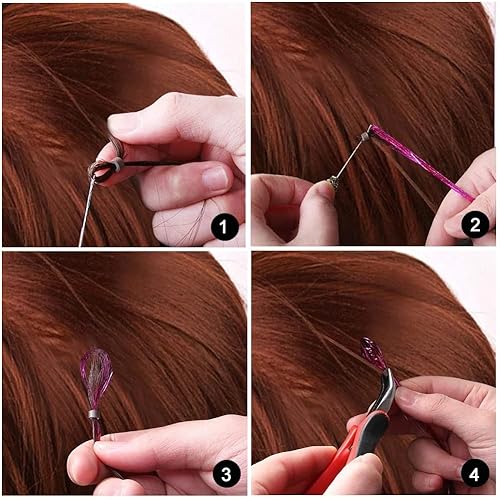 Miniatura 7 de Kit de oropel para el cabello con herramientas de 48 pulgadas, 1200 hebras de extensiones de cabello de oropel colorido, kit de oropel de hada,