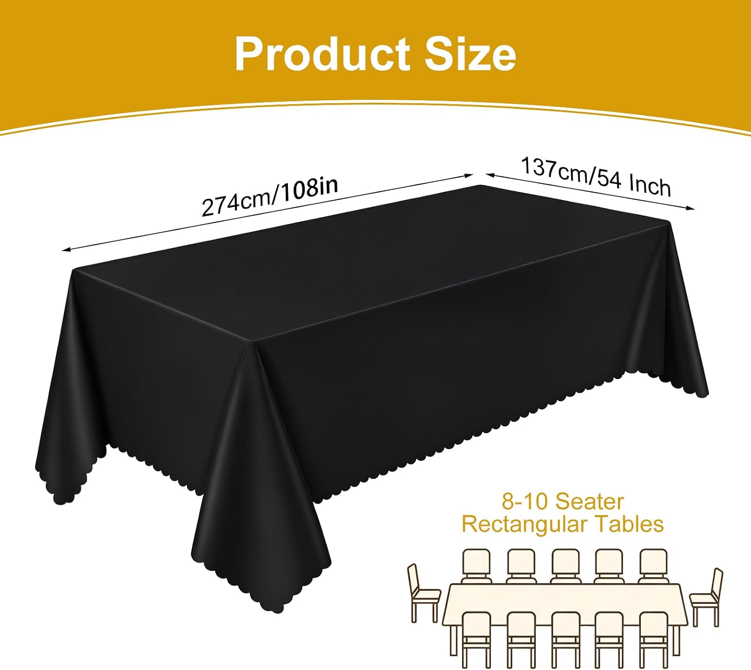  3 Pack Black Tablecloth Plastic, Scalloped Halloween Table Cloths thumbnail