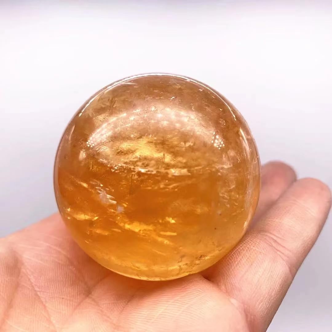 AUOQKQUT Crystal Iceland Spar Quartz Sphere Orange Calcite Balls 30mm-100mm for Decorate 1pc (70mm-80mm)