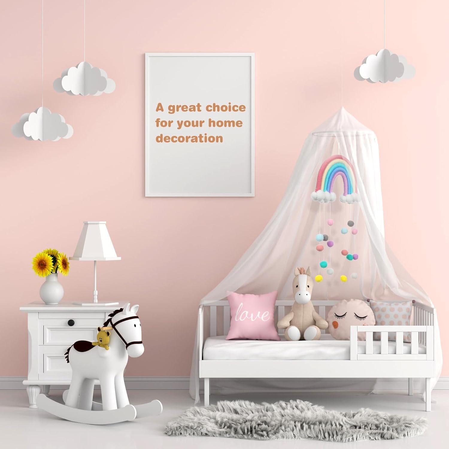 GOODCHANCEUK - Decoración de pared de macramé, diseño de nubes arcoíris de macramé, pompones boho para niños, habitación infantil