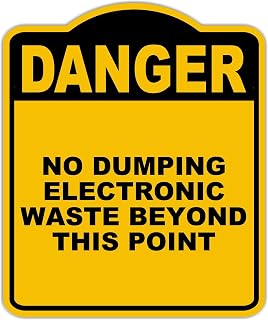 NO DUMPING ELECTRONIC WASTE BEYOND THIS POINT Danger Yellow Black Aluminum Composite Sign 8.5 x 10 inches