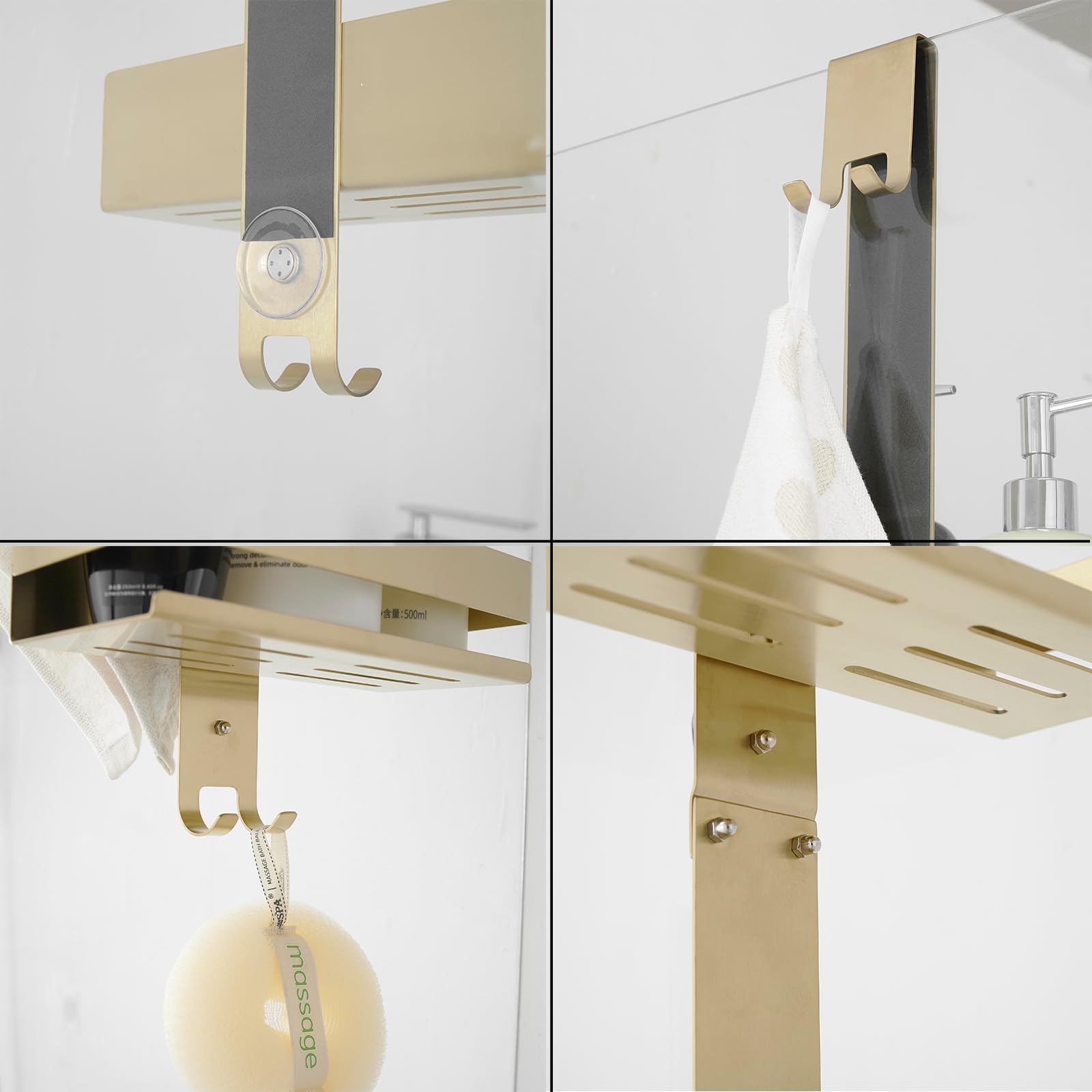Beelee Portaoggetti Doccia Oro, Organizzatore Doccia da Appendere alla Porta, Portaoggetti da Bagno con Scaffale a 2 Livelli e Ganci, per Gel Doccia, Shampoo, Sapone, Rasoio, Asciugamano