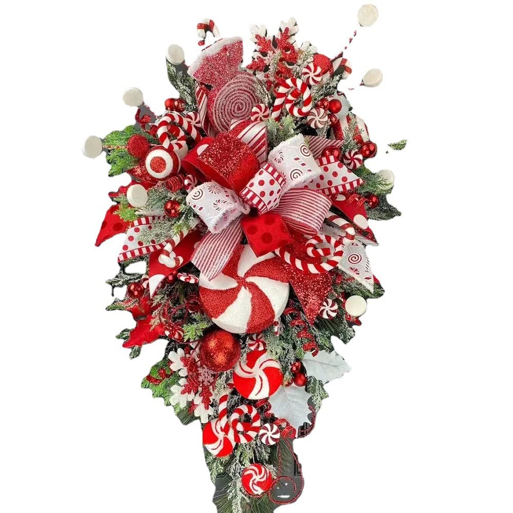 Wieniec na przednich drzwiach, choinka do góry nogami Świąteczne drzwi wisząca świąteczna realistyczna girlanda, choinka na ścianę Party Festival Farmhouse Yard Decor