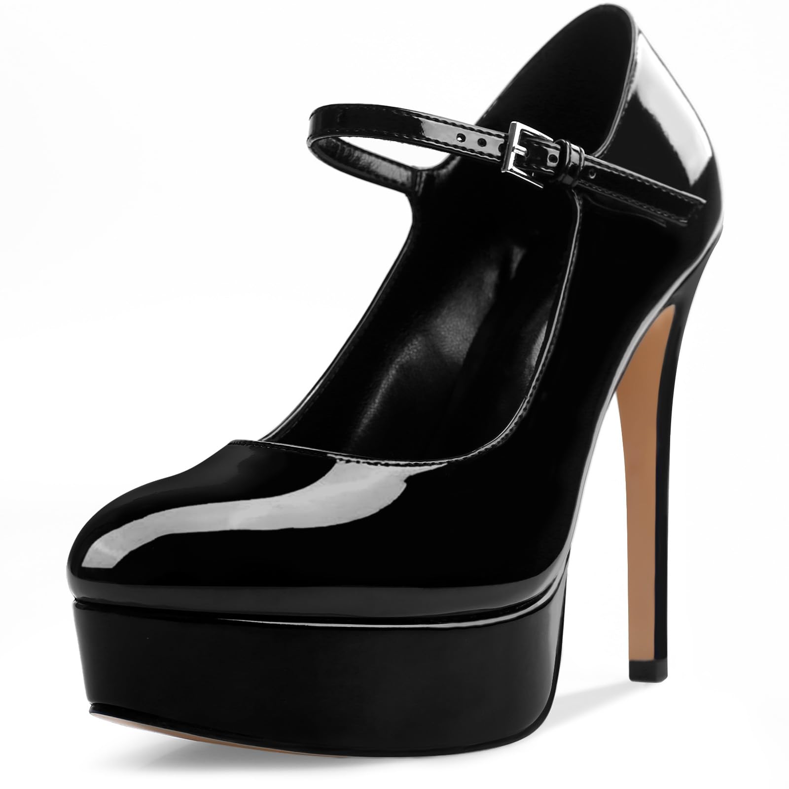 Oh Mispares Women's Platform Stiletto Heels Closed Round Toe Pumps Office Ladies Mary Jane Strap Heeled Pumps Fashion 5.3" Heel Wedding Party Dress