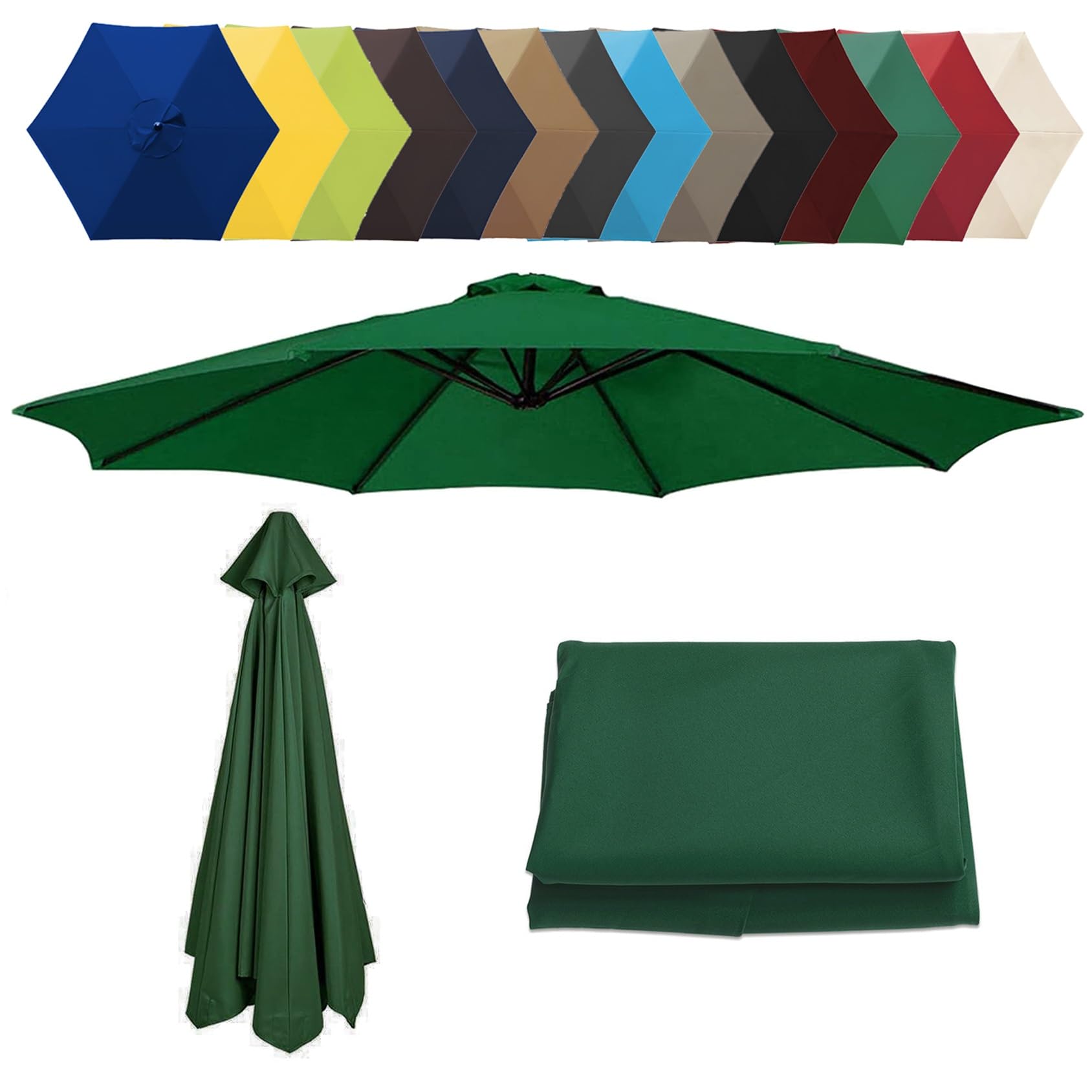 6.5'/8.8'/9.8'(200cm/2.7m/300cm) Replacement Parasol Fabric Cover, 6 8 Ribs Anti-Ultraviolet Patio Umbrella Replacement Cloth, Garden Parasol Umbrella UV50+ Polyester Canopy(Color:Green,Size:6 ribs-2. — image 1