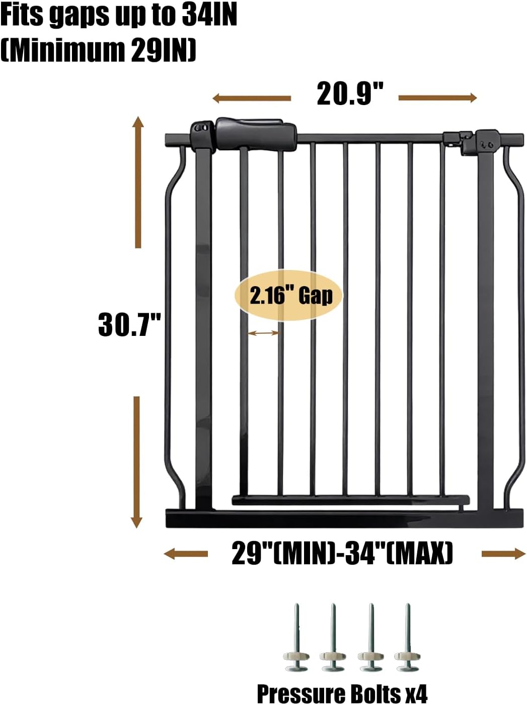 Walk Through Baby & Dog Gate 29-34 Inch, Tension Mounted No Drilling, Indoor Safety Gate for Stairs & Doorways, Metal Design for Kids and Pets, Black Black 29"-34"/74-86CM