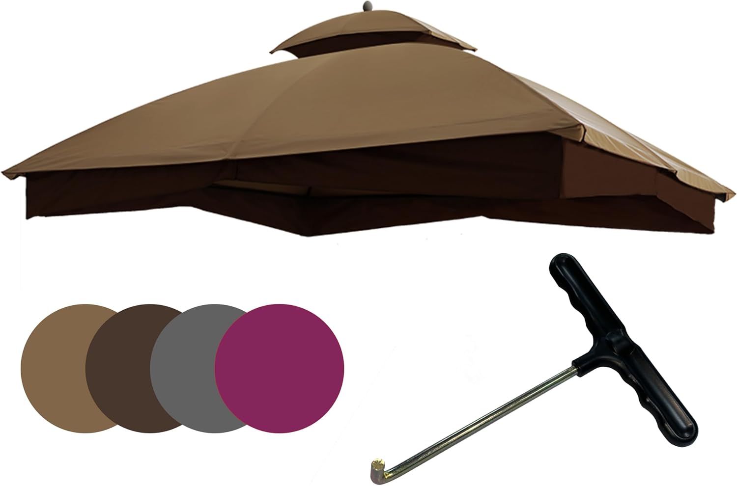 EasyLee 10x12 Replacement Gazebo Canopy Top for Lowe's Allen Roth #GF-12S004B-1, Heavy Duty Gazebo Roof Cover with Mesh, Only Replacement Top,Khaki