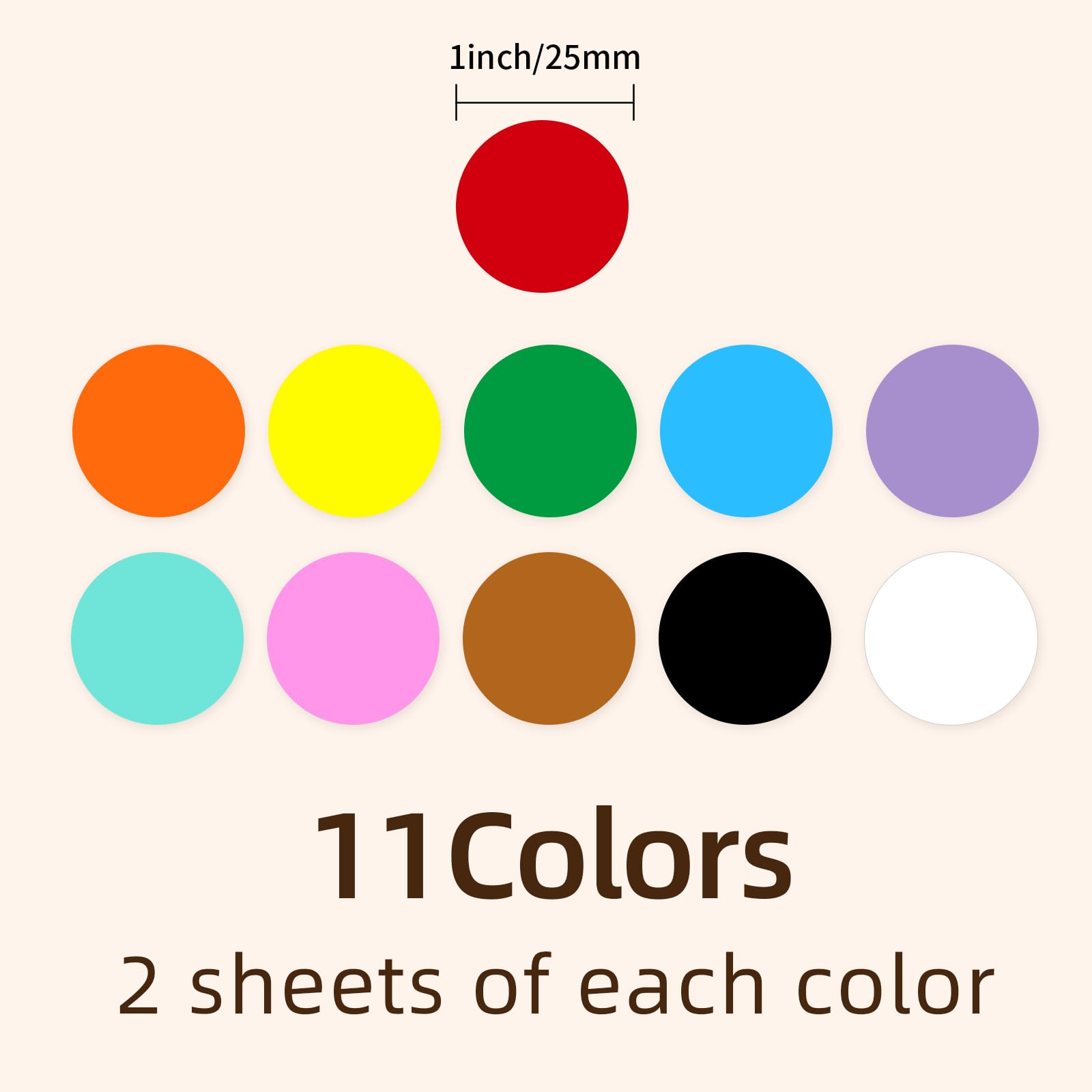 Lot de 660 étiquettes autocollantes rondes de 2,5 cm – 11 couleurs assorties