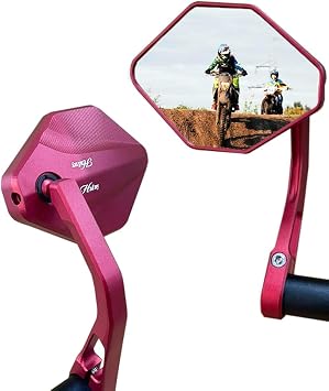 Hafny NEW Motorcycle Bar End Mirror, CNC Alloy Aluminum Anodized Rearview Mirror, Convex Glass Lens, Wide Range Fitting, Scooter Mirrors, HF-M701S-FS001 Red Universal Left & Right