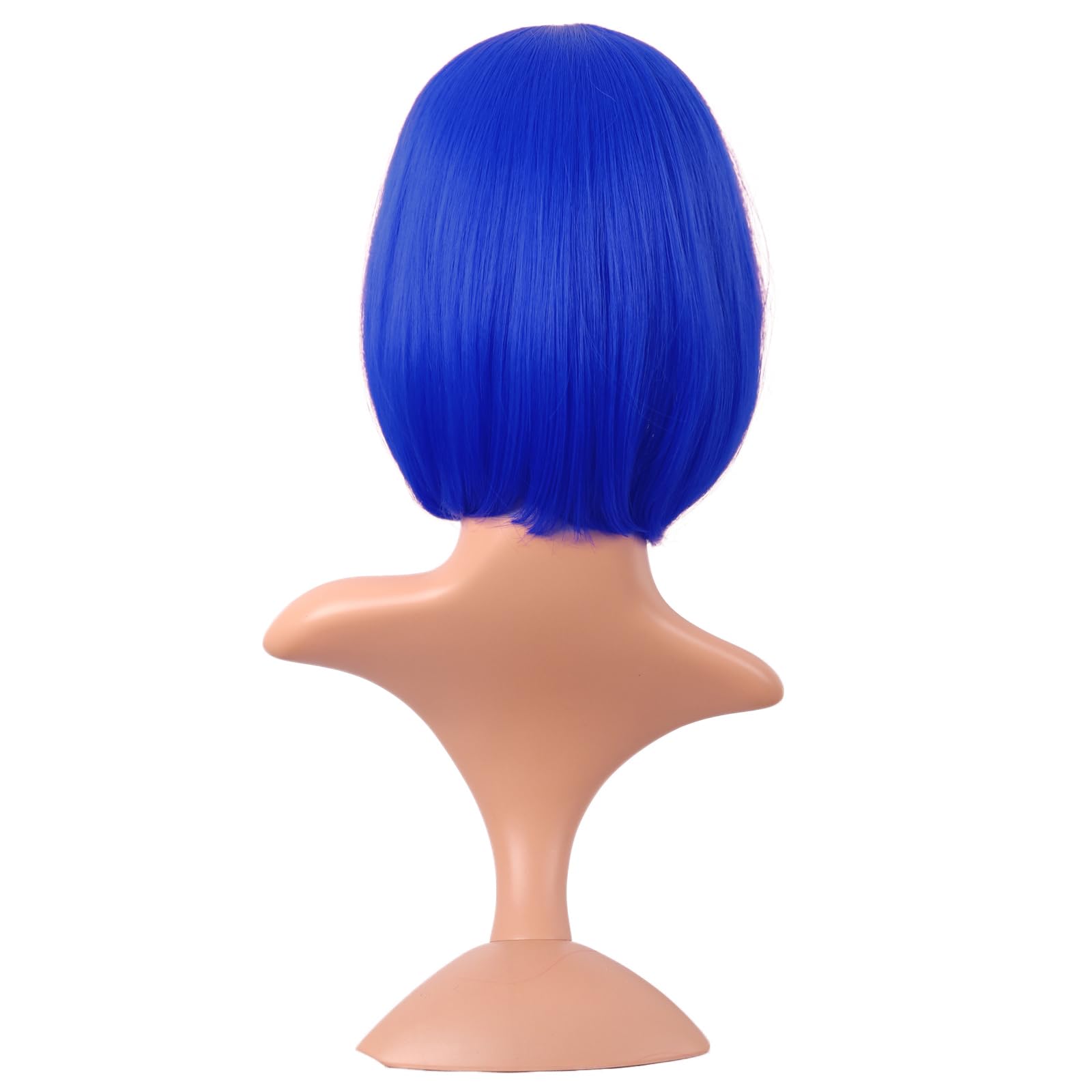 MapofBeauty 12 Inch /30 cm Fashion Lady Short Straight Synthetic Flat Bangs Bob Wig (Navy Blue) - Image 4