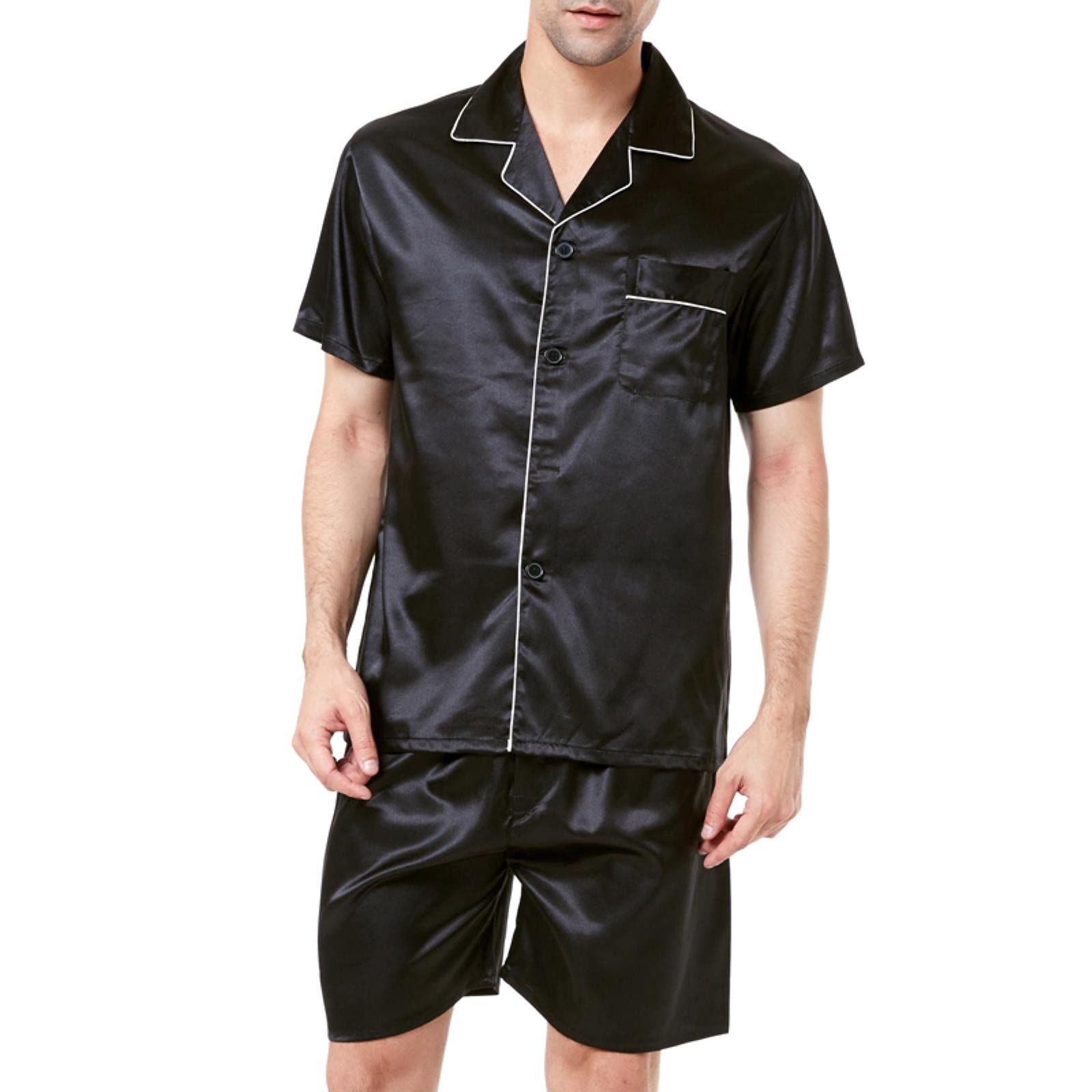 Satin -Seiden -Pyjamas Shorts für Männer Rayon Seiden Nachtwäsche Sommer männlicher Pyjama Set Weiches Nachthemd für Männer Pyjamas-Gray,XXL