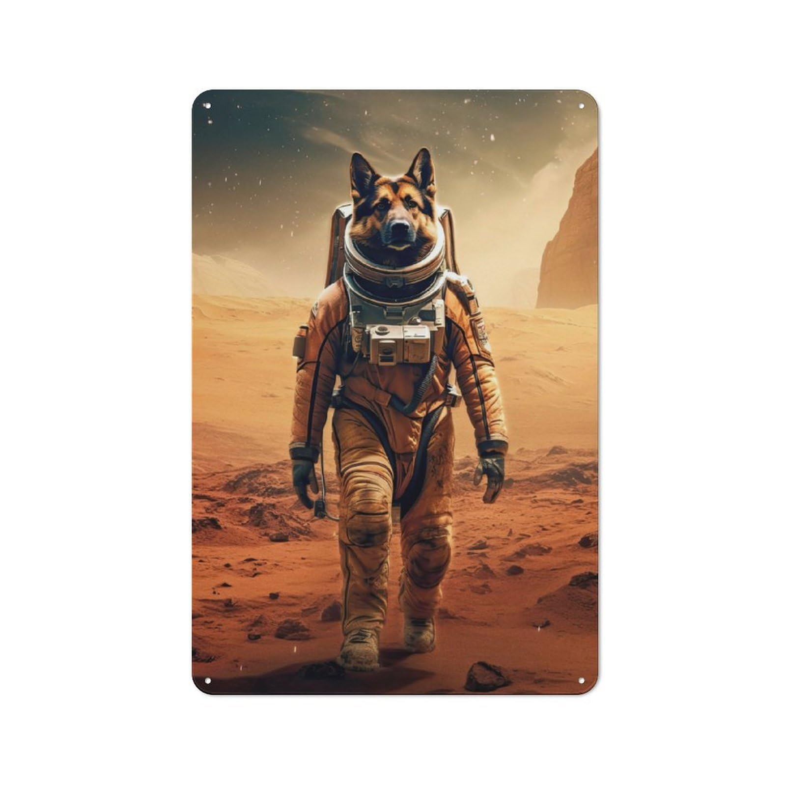 Junmoney German Shepherd Mars Retro Tin Sign 30X20cm For Workshop Wall, For Collectors Of Retro Metal Wall Decor