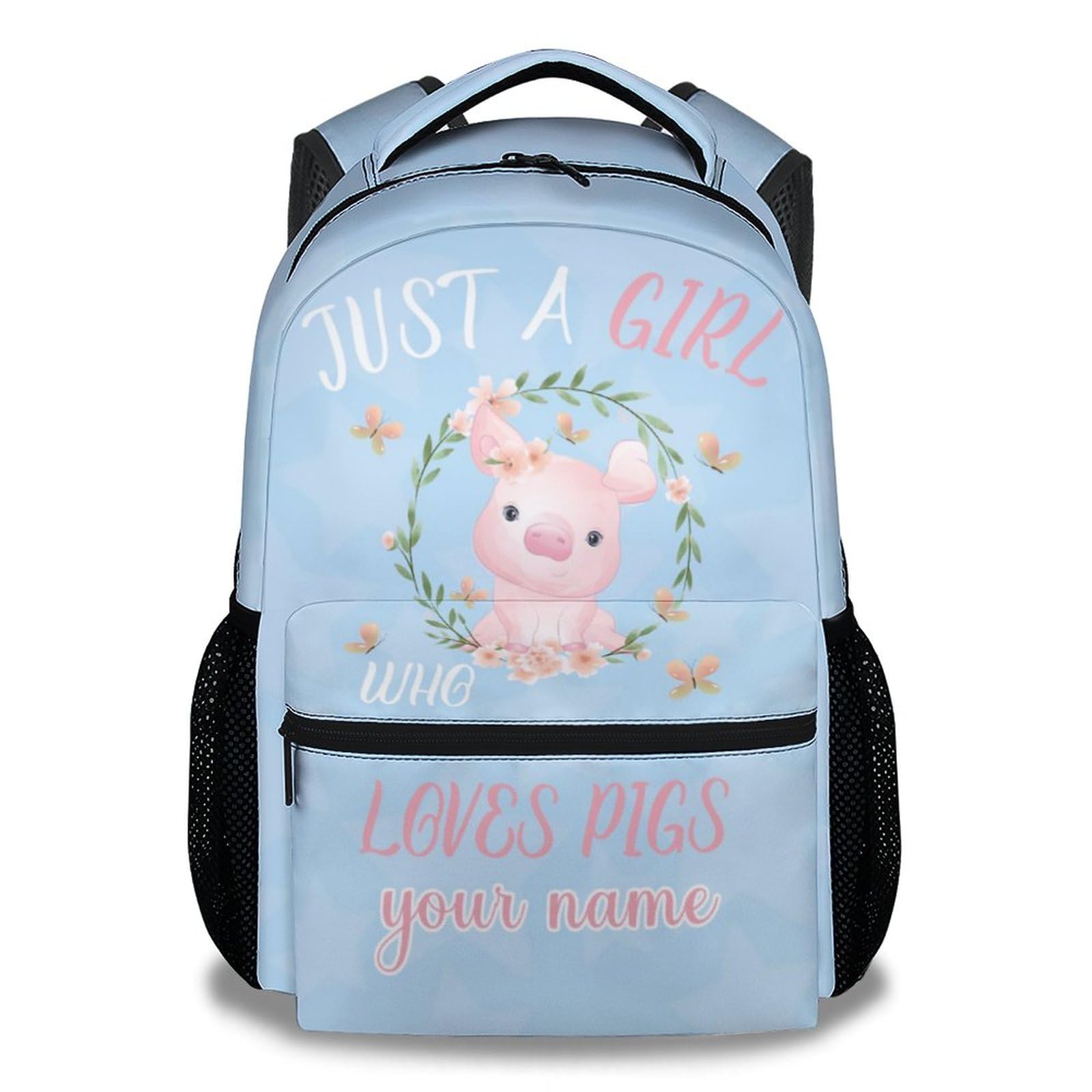 CUNEXTTIME Custom Pig Backpack for Girls Boys, 16 Inch Blue Backpacks for School, Cute Lightweight Durable Bookbag for Kids