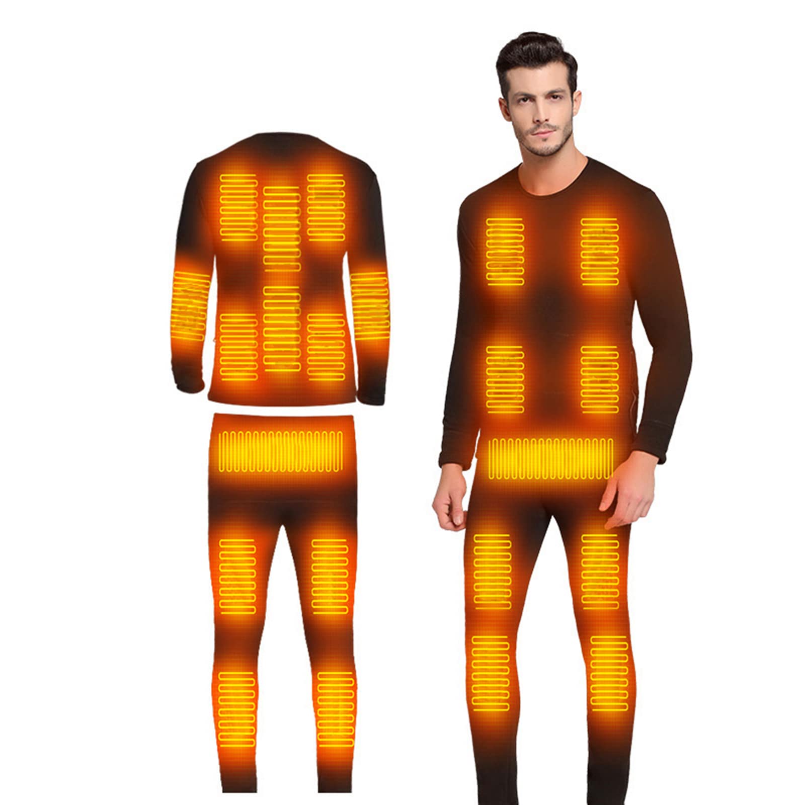 Set Intimo Termico Riscaldato Elettrico, Top + Pantaloni Set Base di Ricarica USB Riscaldamento A 22 Zone Controllo della Temperatura A 5 velocità per Il Lavoro Sci E Corsa (Batteria Non Inclusa),Ne