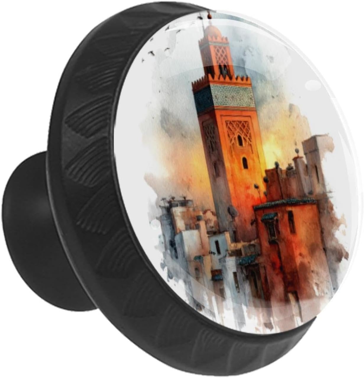 Black Finish Watercolor Moroccan Decorative Drawer Knobs, Modern Cabinet Pulls for Bathroom Cupboard, Durable ABS Glass Hardware