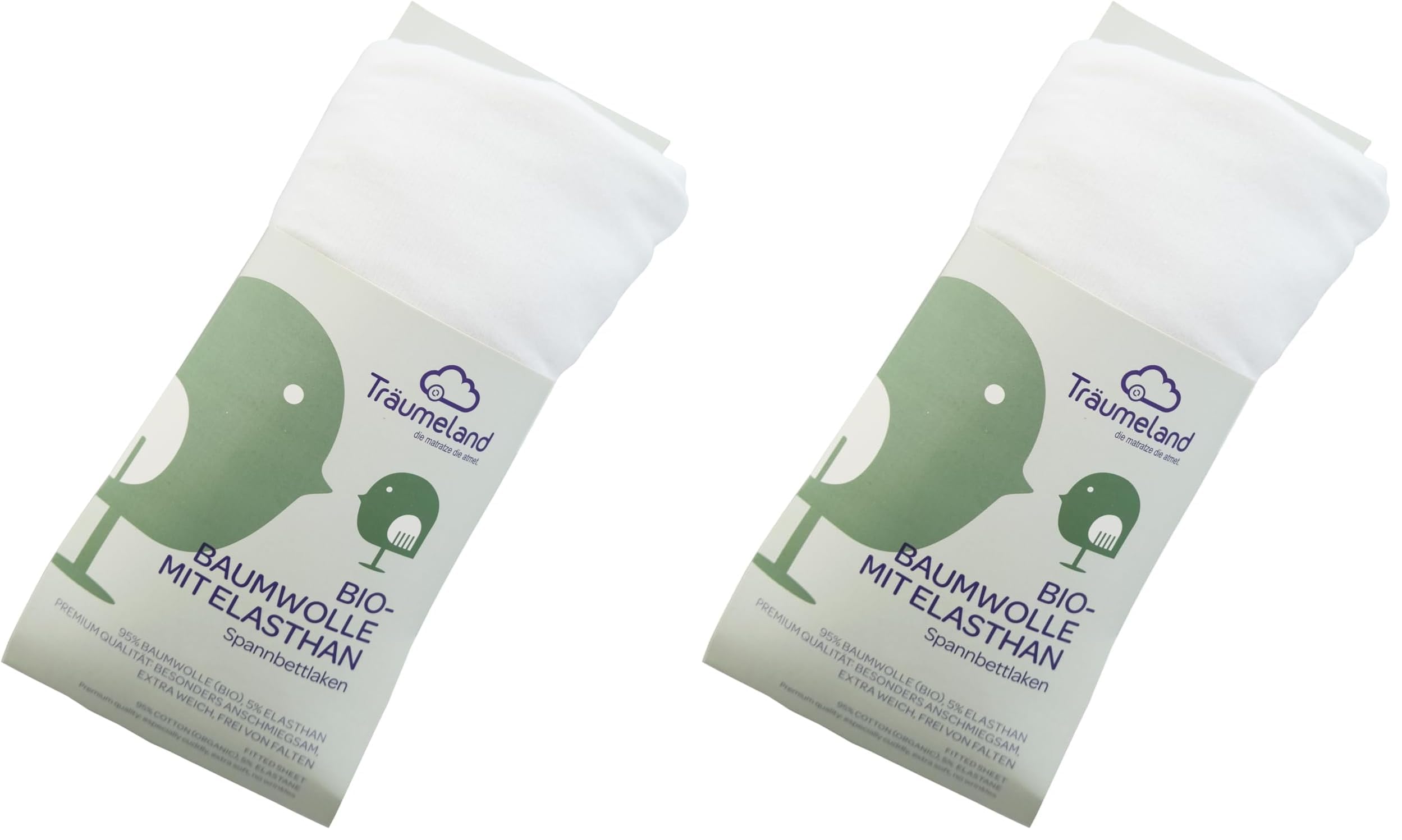 Träumeland Spannbettlaken Bio-Baumwolle mit Elasthan weiß 35 x 78 cm (Packung mit 2)