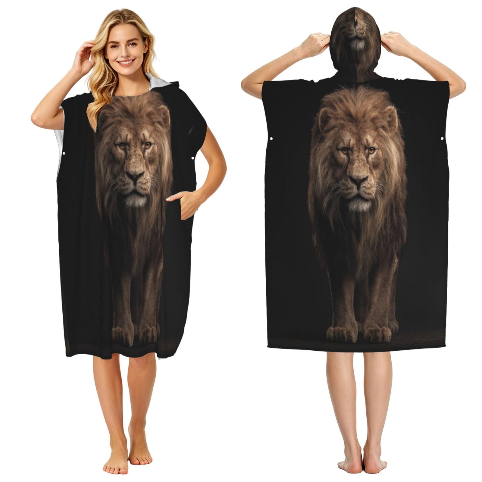 KLGRTJHK Lion Adult Hooded Beach Poncho Towel 43"X35"