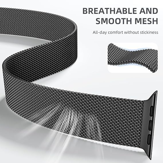 Image of GETSABLE Stainless Steel Mesh Loop Strap with Parachute-style Buckle Compatible with iwatch ultra 3 /2 /1 band 49mm, Series 11 /10 46mm, 9 /8 /7 45mm, SE2 /SE /6 /5 /4 44mm (Black)