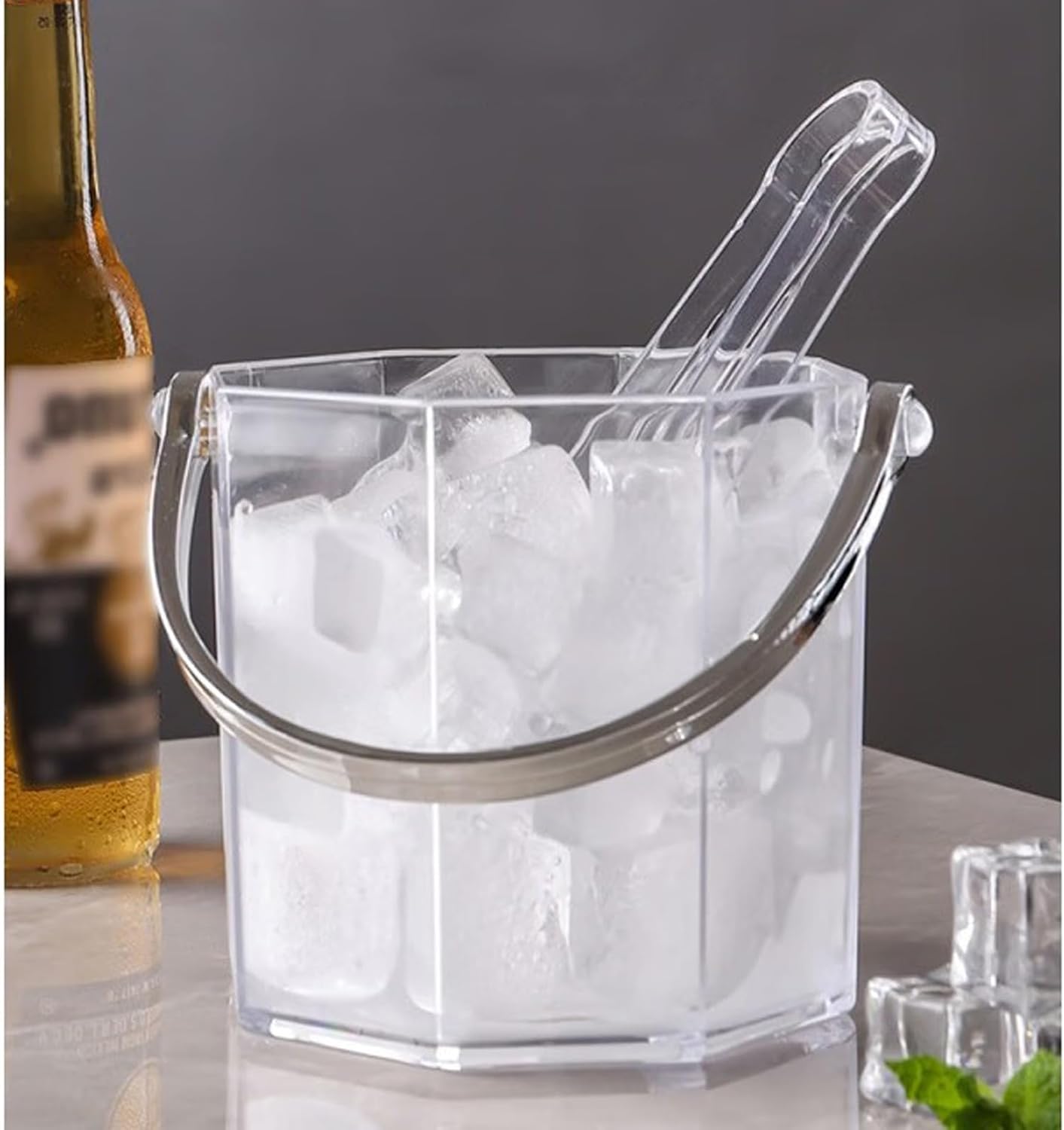 Ice Bucket Acrylic Ice Buckets with Tongs and Handles 950ML Plastic Wine Bucket Bottle Drink Cooler Tub Cube Champagne Beer Beverage Beverage Ice Tub