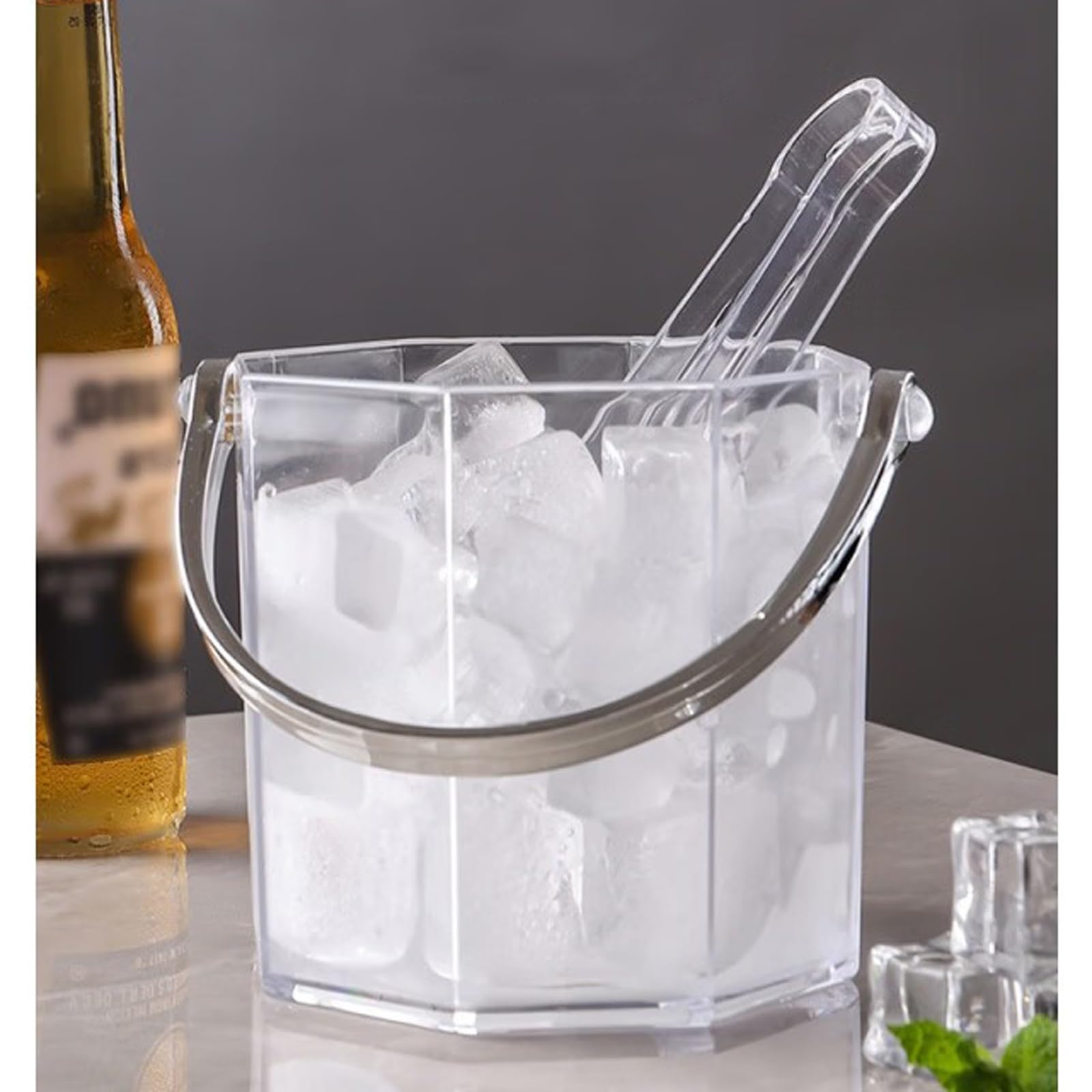 Cubos de hielo acrílicos con pinzas y asas, 950 ml, de plástico, para vino, botella, enfriador de bebidas, cubo de hielo, champán, vino, cerveza, bebida, cubo de hielo