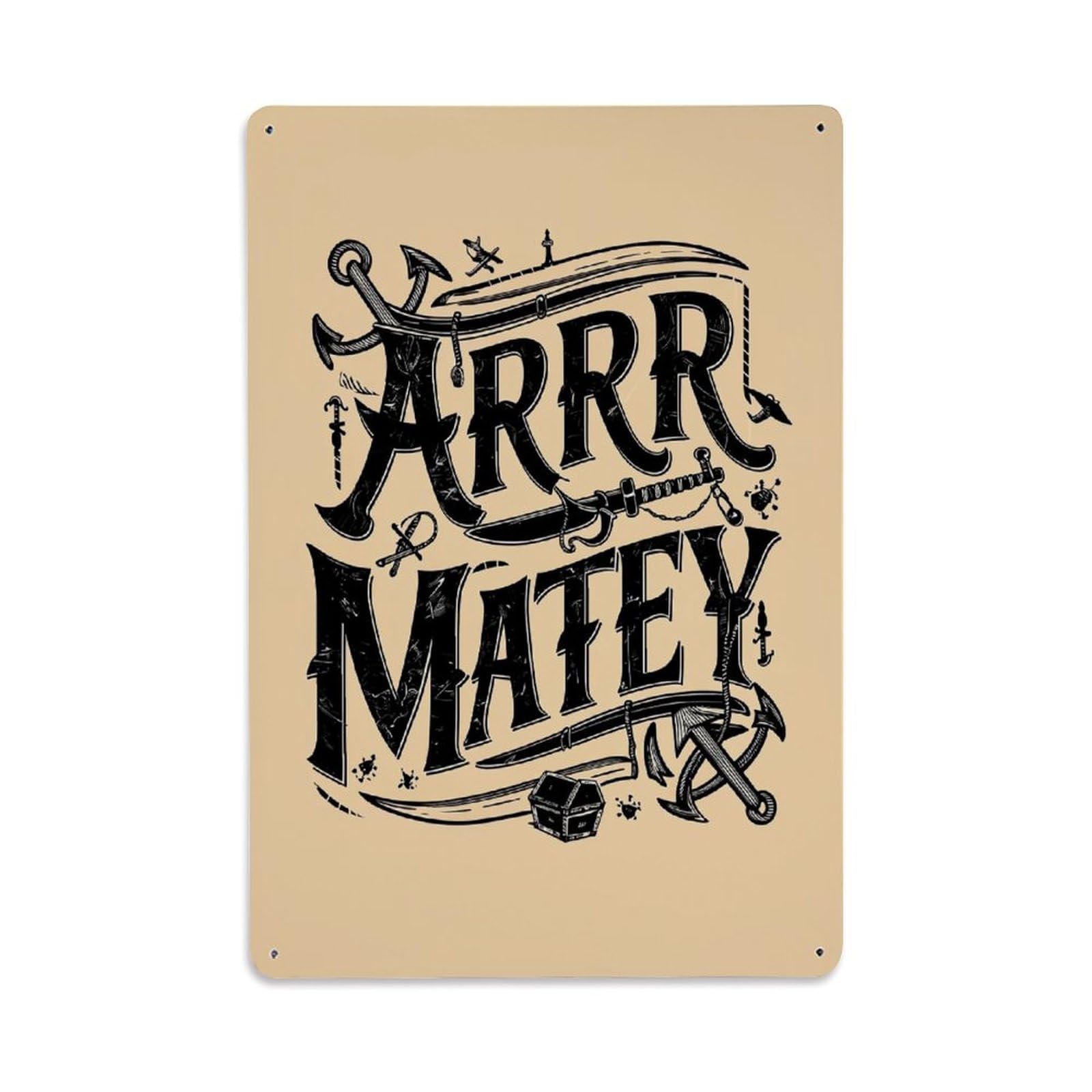Pirate Themed Lettering Design With Anchors And Swords Retro Metal Tin Sign, Vintage Decor Art Poster for Bar, Home, Man Cave, Kitchen, Laundry Room Gift 8x12Inch