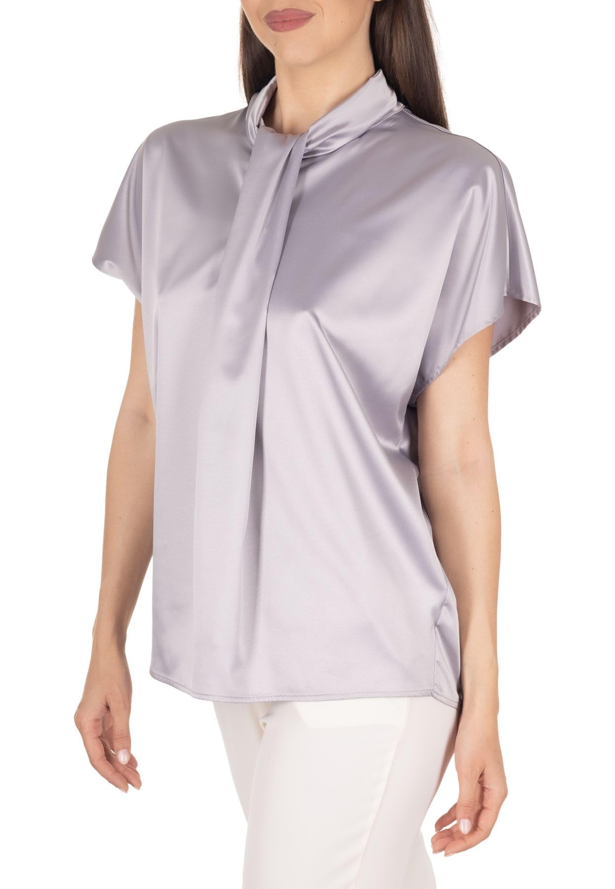 Futur3 Blusa Donna Manica Corta con Nodo Davanti