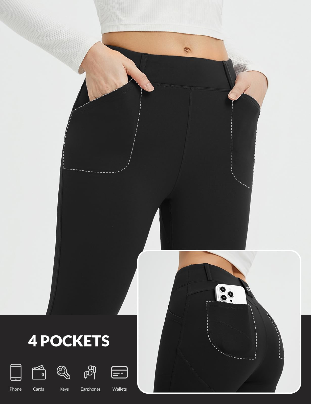 baleaf Leggings térmicos para mujer, cintura alta, con bolsillos, forro polar, pantalones deportivos para exterior, entrenamiento, fitness ajustados