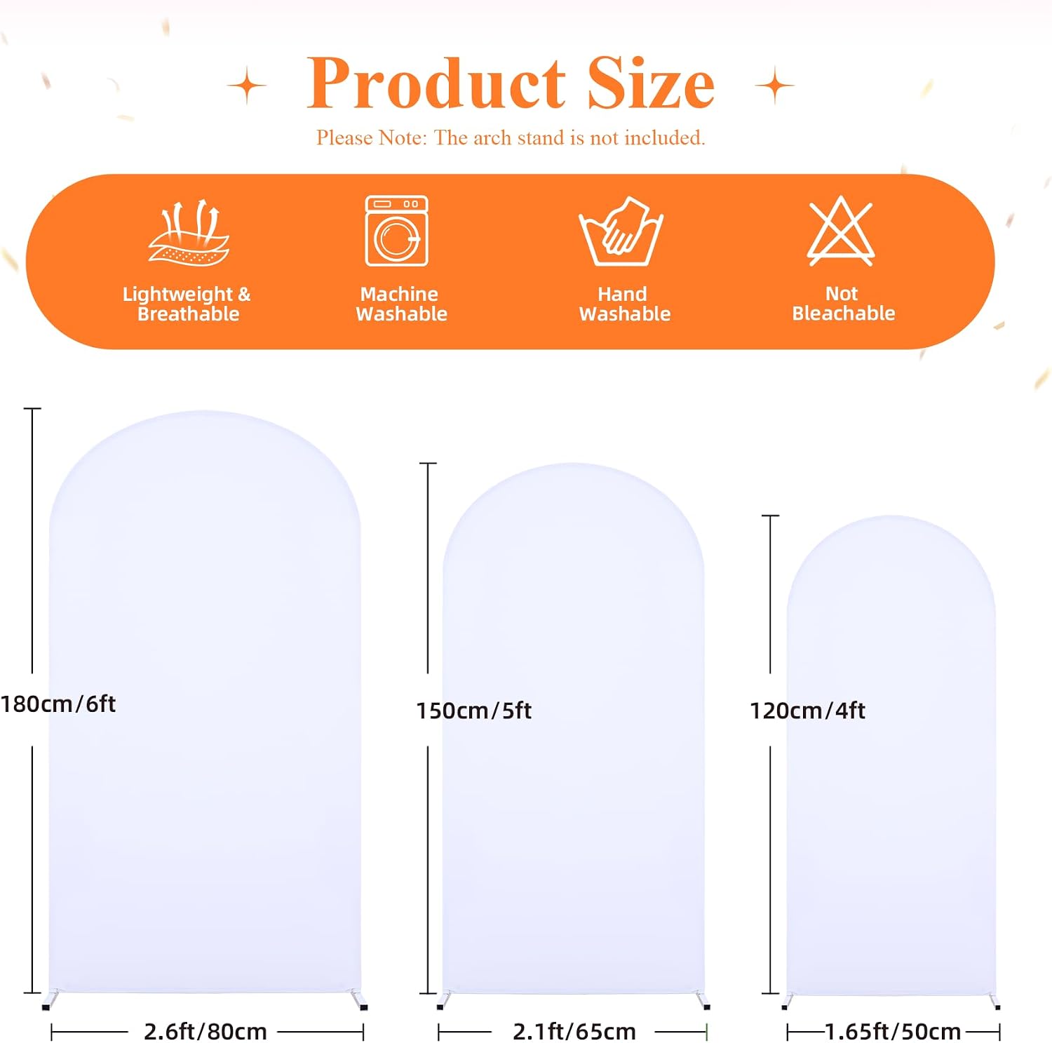 Set of 3 White Spandex Arch Backdrop Covers for 4FT 5FT 6FT Arch Stand image 3