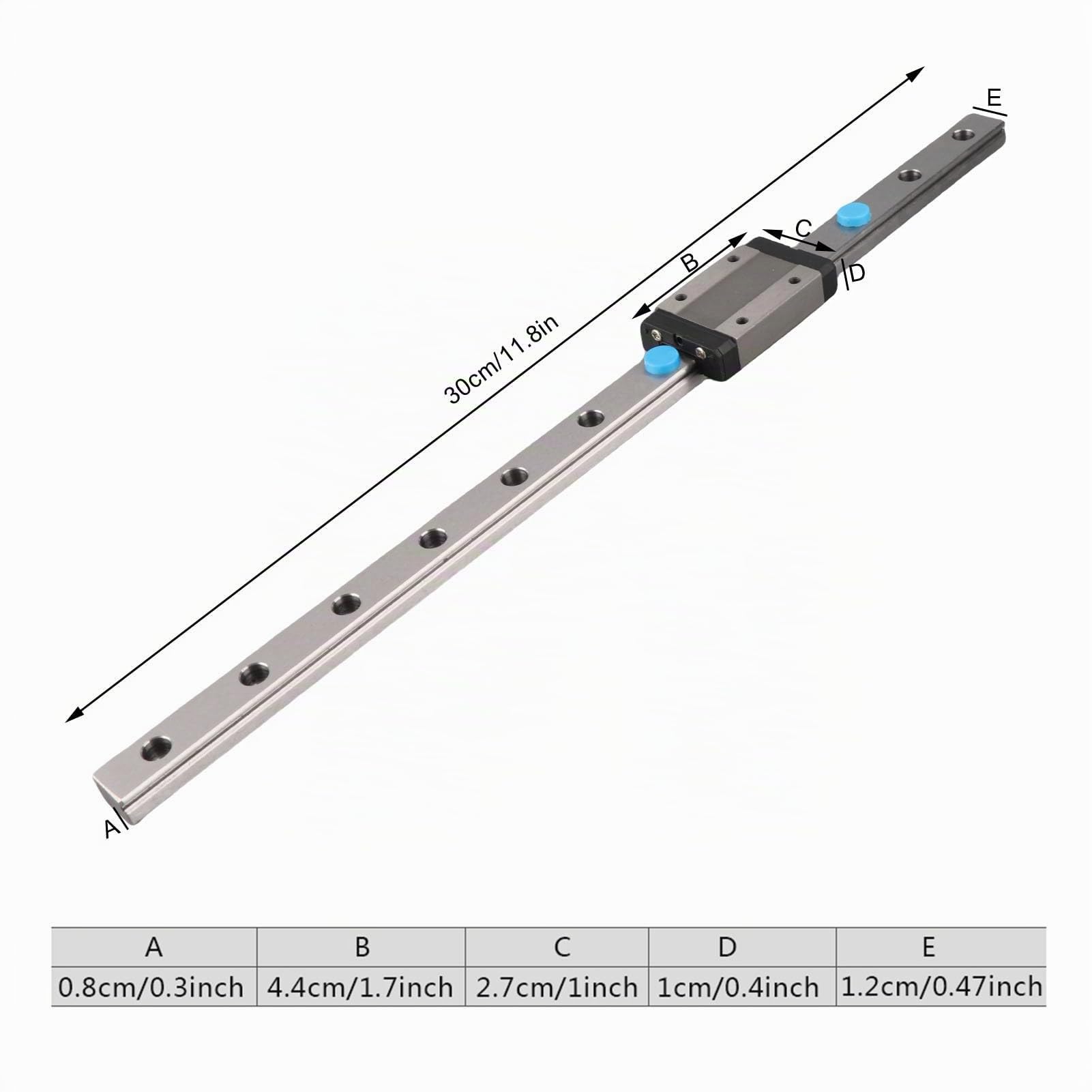 Guide Linéaire du Rail 250/300/ 400/500/ 550mm Guide Linéaire Coulissant Avec Bloc de Chariot pour Imprimante 3D DIY et Machine de Commande Numérique par Ordinateur (300mm)