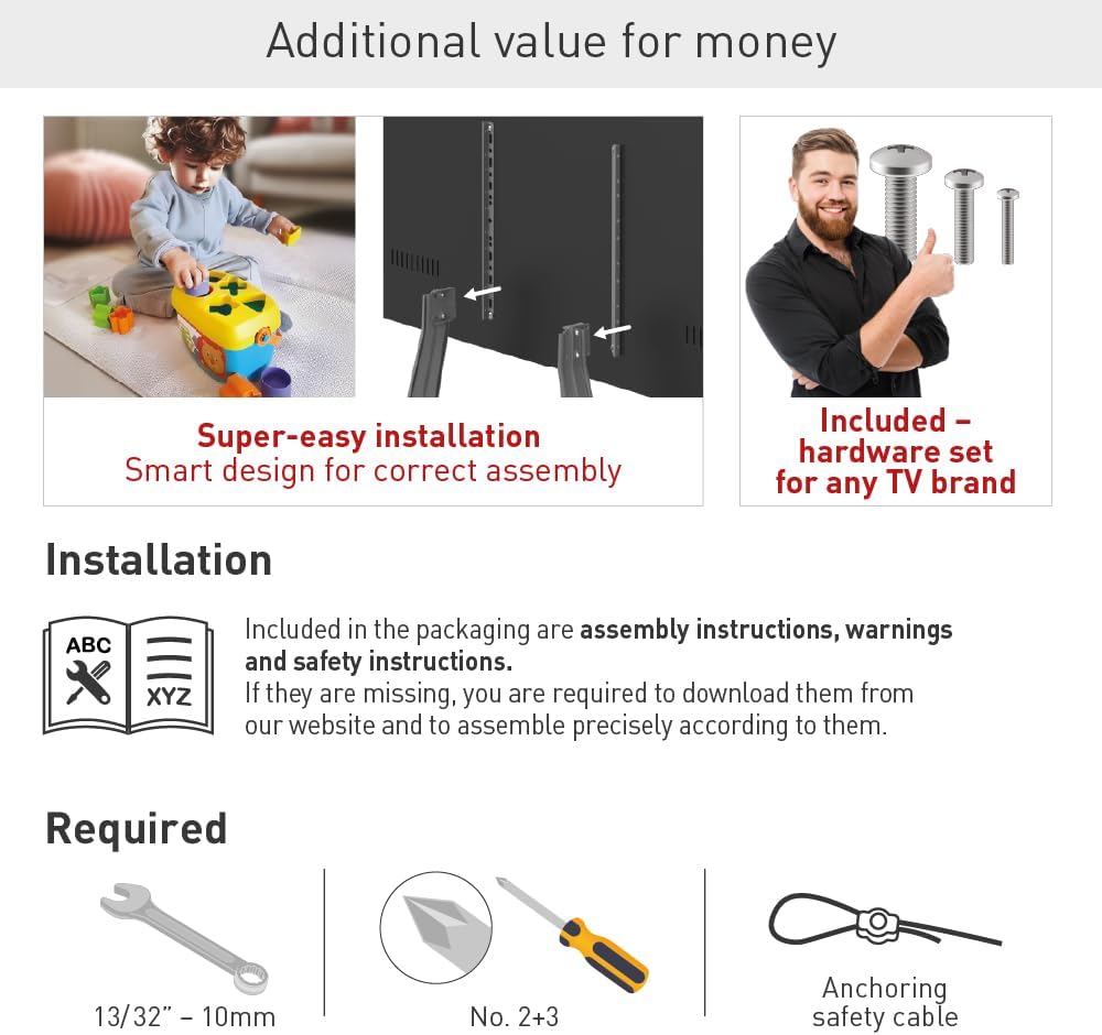 Illustration of Barkan S40 TV Stand installation steps