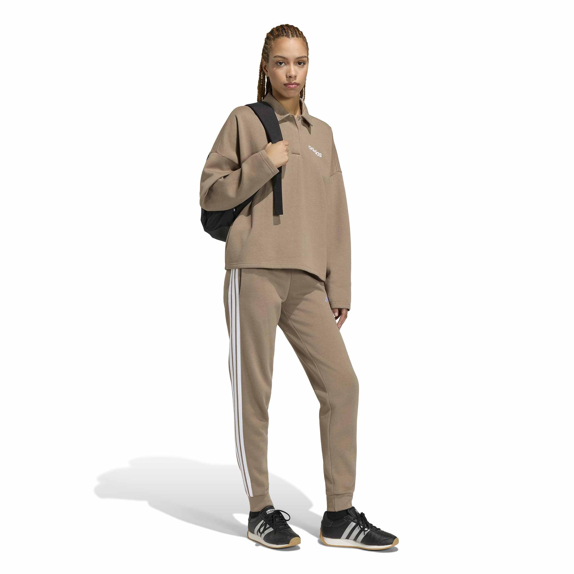 adidas Kobiety Essentials Linear Fleece Polo Sweatshirt, Khaki Six/white, XS