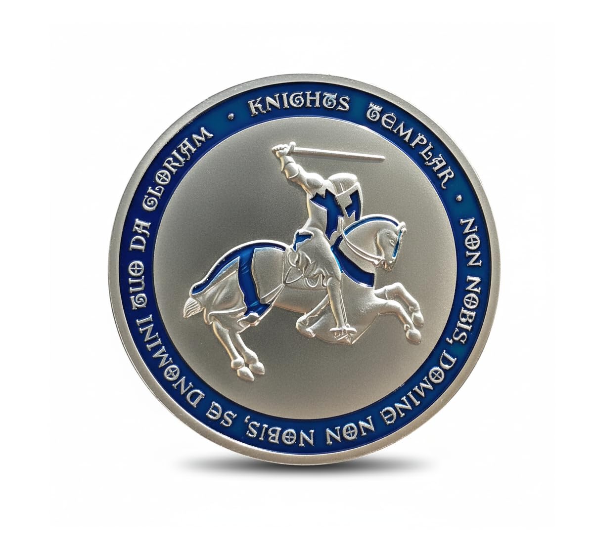 Eillwin Blue And Silver Color Knights Templar Challenge Coin - Blue Shield & Cross Medieval Commemorative Religious Honor Memorabilia